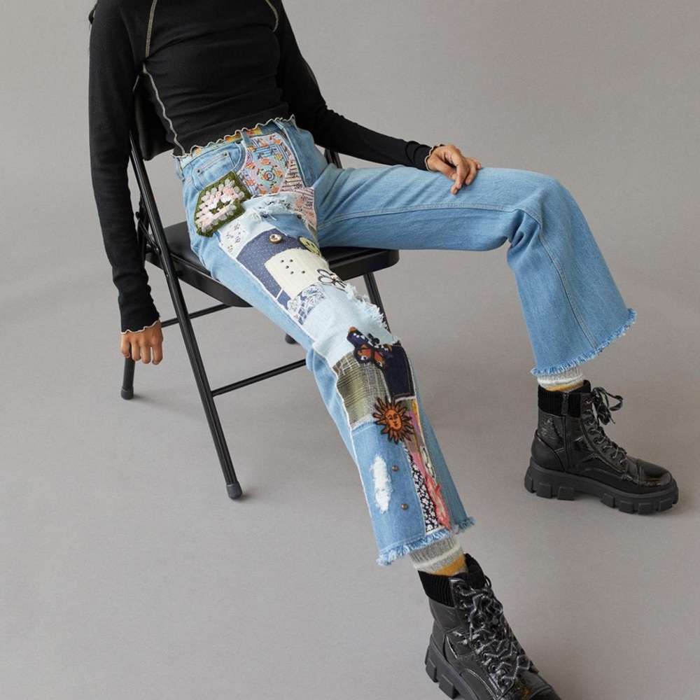 Urban Outfitters BDG Women's Jeans Patchwork Flare Y2K High Rise Rare Crochet 27 - Picture 11 of 11